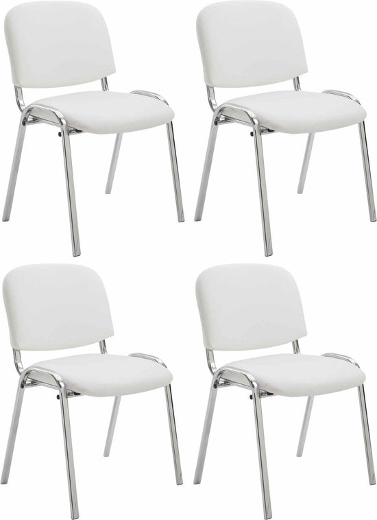 CLP Ken Set de 4 chaises - Avec Chrome - Similicuir blanc