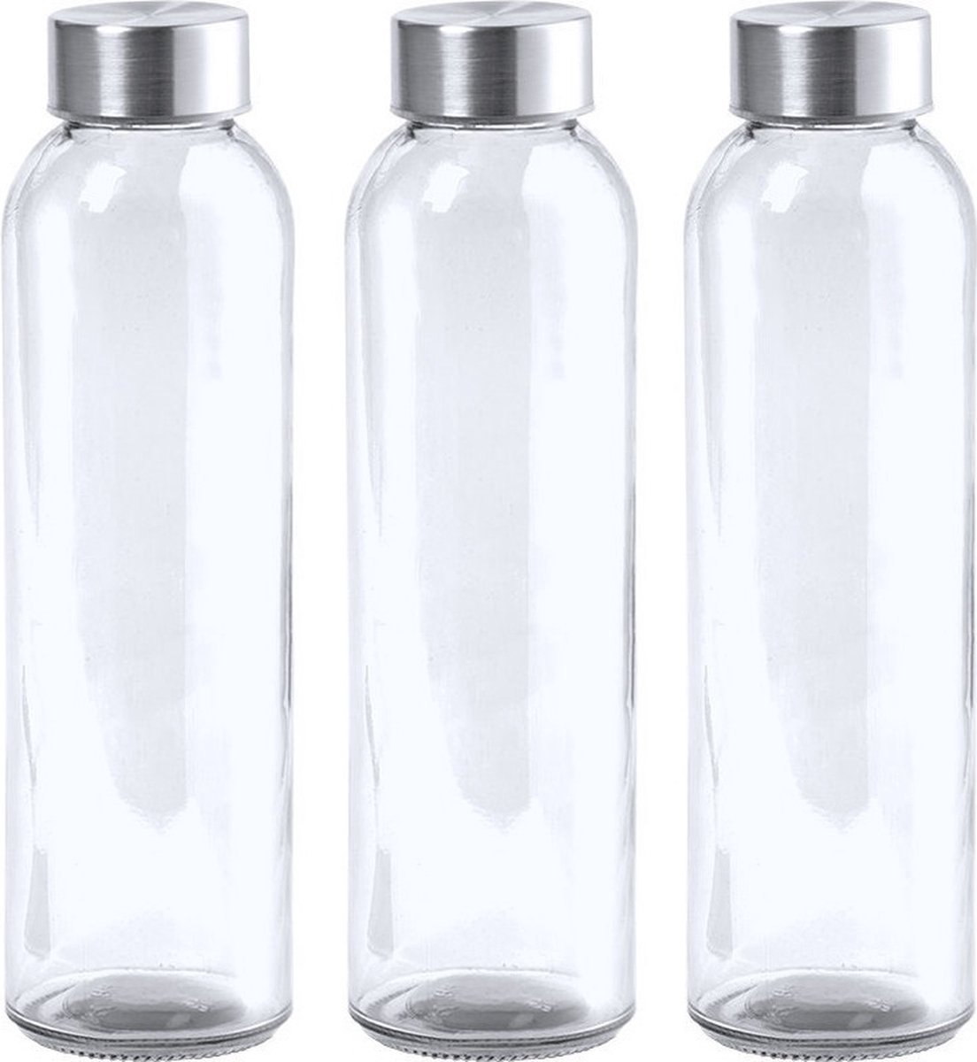 3x Stuks glazen waterfles/drinkfles transparant met Rvs dop 550 ml - Sportfles - Bidon