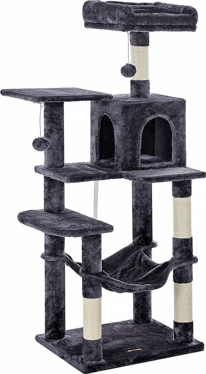 Krabpaal met hangmat voor meerdere katten, Kattenboom, Rookgrijs