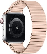 Strap-it Stalen rekband - Geschikt voor Apple Watch bandje - Series 1/2/3/4/5/6/7/8/9/SE/Ultra (2) - Rose Gold - Elastisch bandje van metaal/staal - RVS iWatch bandje maat: 42 mm 44 mm 45 mm 49 mm S/M
