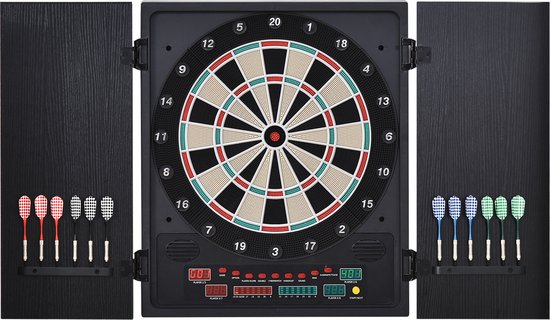HOMCOM Elektronische dartset dartbord dartschijf met 12 darts zwart + wit 8  spelers... | bol.com
