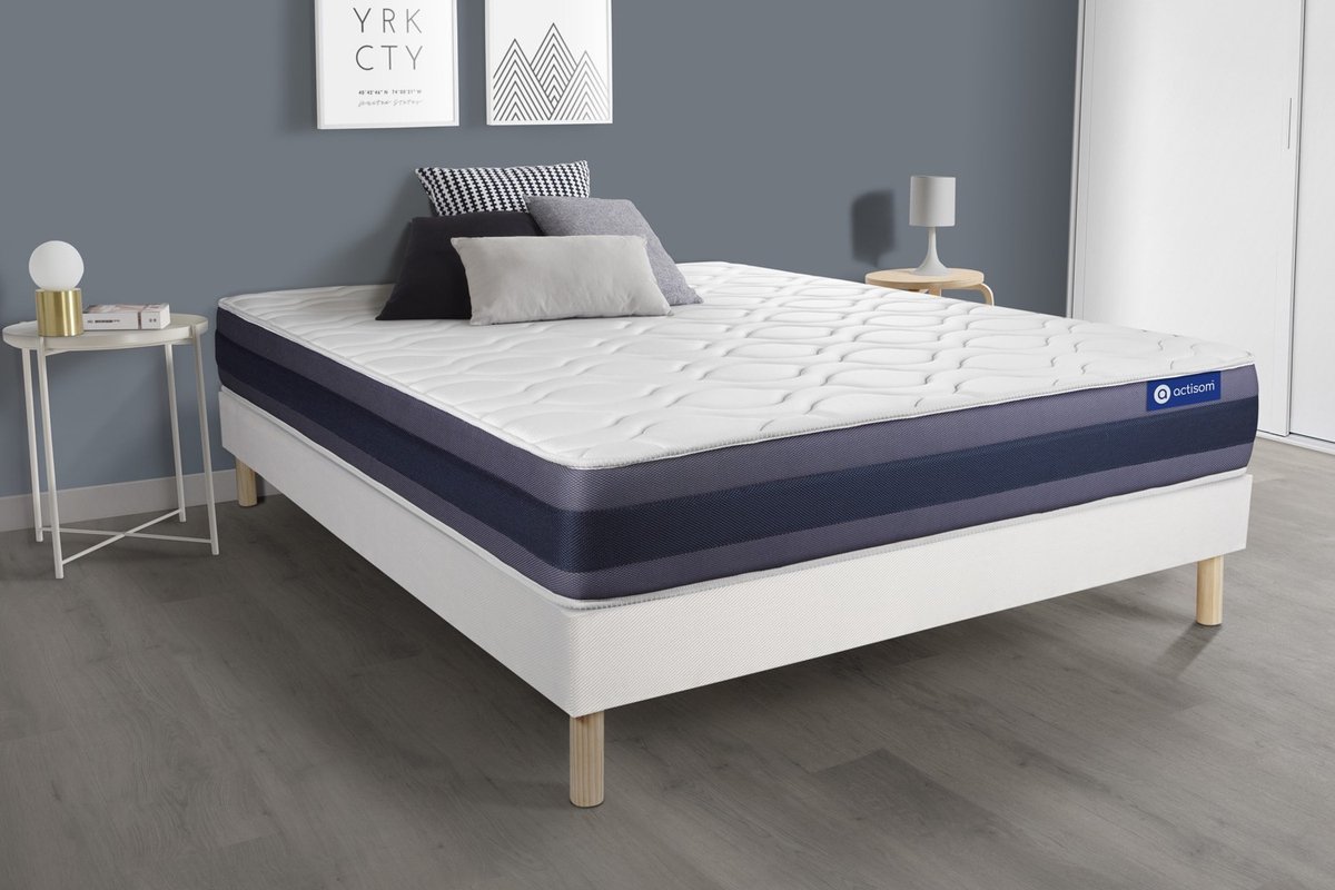 Complete boxspring met matras tweepersoons- Actisom Actiflex morpho wit - Pocketveren en traagschuim - 140 x 220 cm