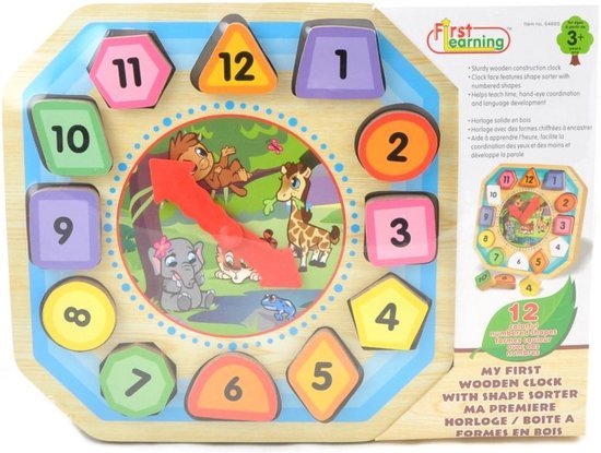 Houten Klok - Vormensorteerder als cadeau voor kind 2 jaar