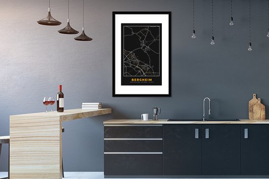 Cadre photo avec affiche - Allemagne - Black and Gold et or - Bergheim - Plan de la ville - Carte - Plan d'étage - 60x90 cm - Cadre pour affiche