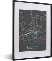 Fotolijst incl. Poster - Duitsland – Blauw – Zwickau – Stadskaart – Kaart – Plattegrond - 30x40 cm - Posterlijst