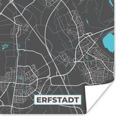 Poster Duitsland – Blauw – Erfstadt – Stadskaart – Kaart – Plattegrond - 50x50 cm