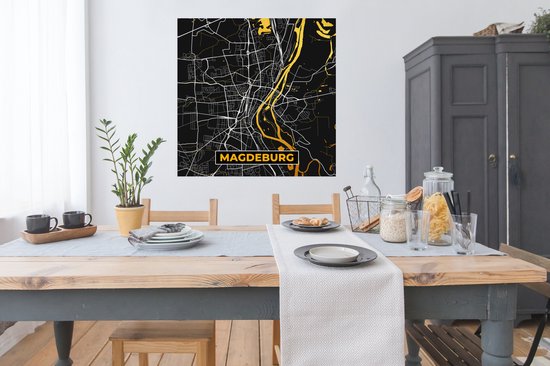 Poster Magdeburg - Stadskaart - Plattegrond - Duitsland - Kaart - Goud - 100x100 cm XXL