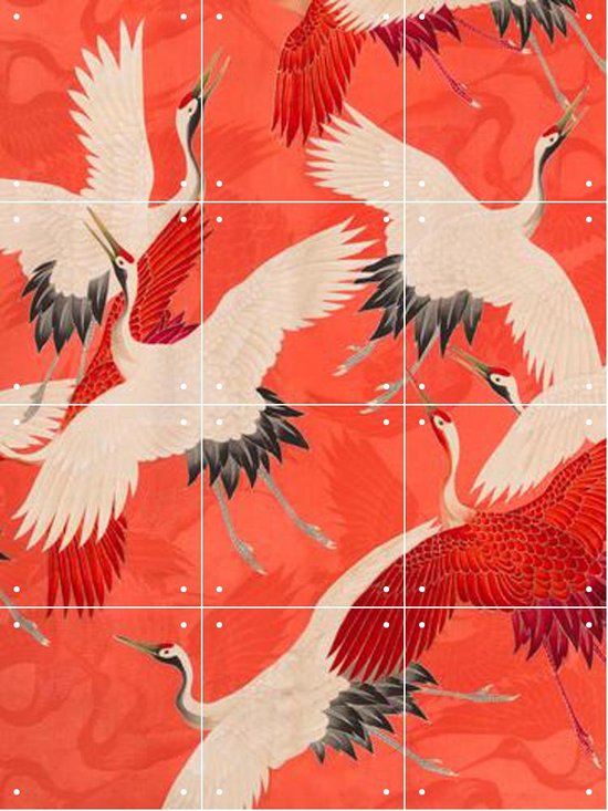 IXXI Kimono with Cranes Red - Wanddecoratie - Dieren en insecten - 60 x 80 cm