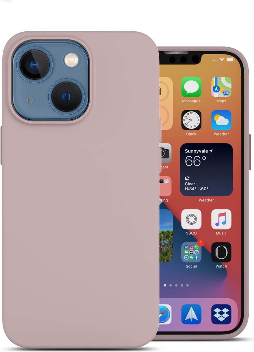 oTronica Geschikt voor iPhone 13 Mini backcover liquid siliconen hoesje - Licht roze