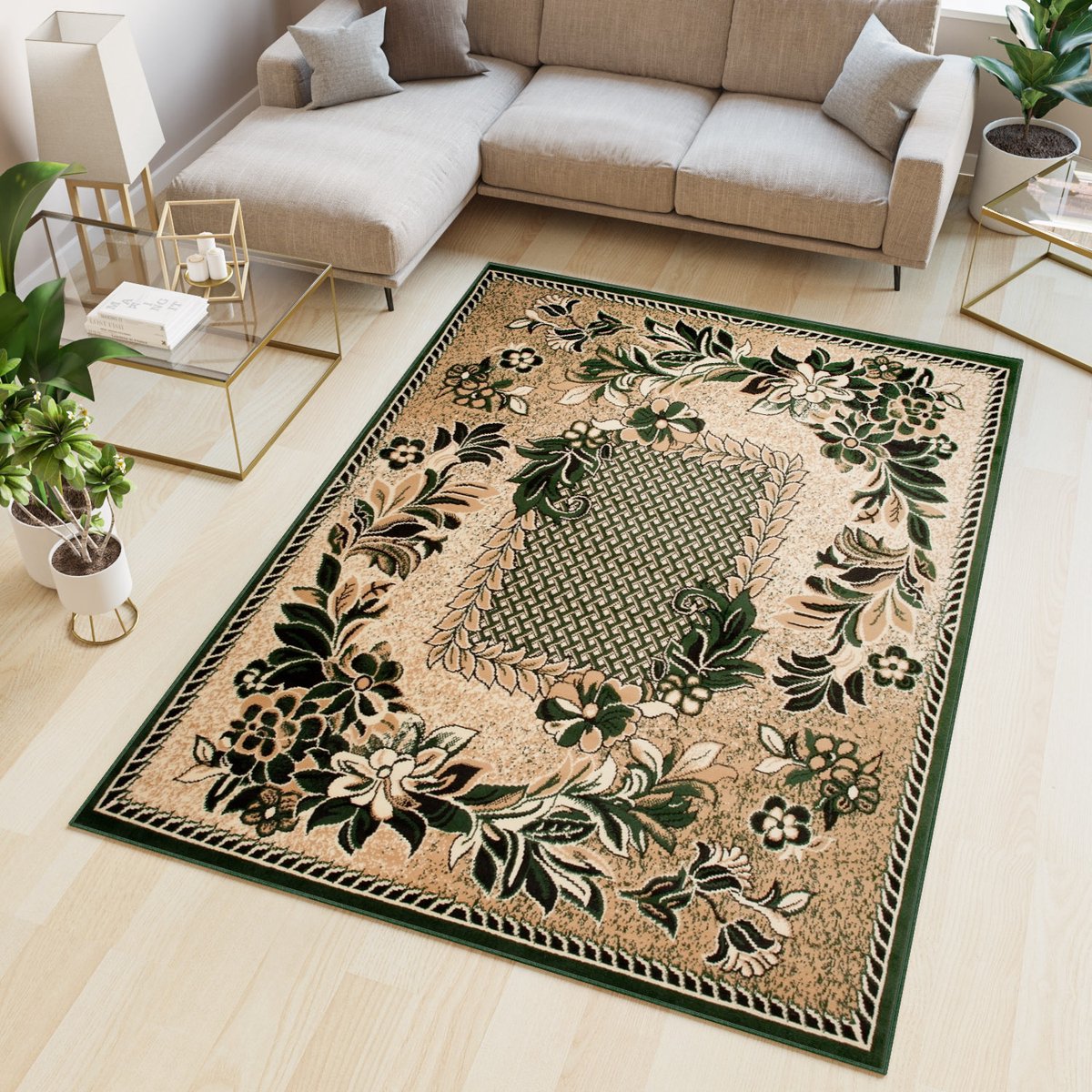 Tapiso Atlas PP Vloerkleed Beige Bloemen Woonkamer Tapijt Maat- 120x170