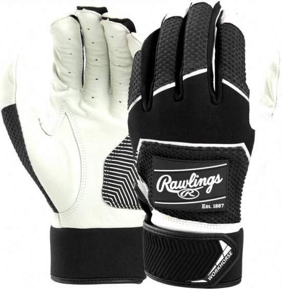 Foto: Rawlings mlb honkbal wh22bg slaghandschoentjes paar workhorse baseball batting gloves zwart volwassenen large