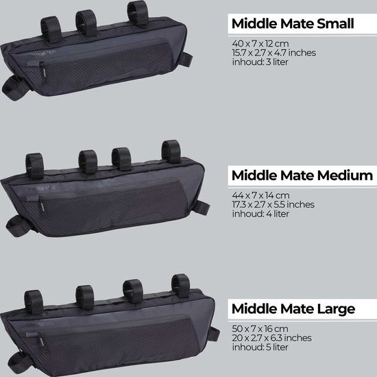 BBB Cycling Frametas Racefiets & Gravelbike 4 Liter - Waterbestendige Bikepacking Fietstas - Verstelbaar - Bikepacking Tassen - Middle Mate Medium BSB-142