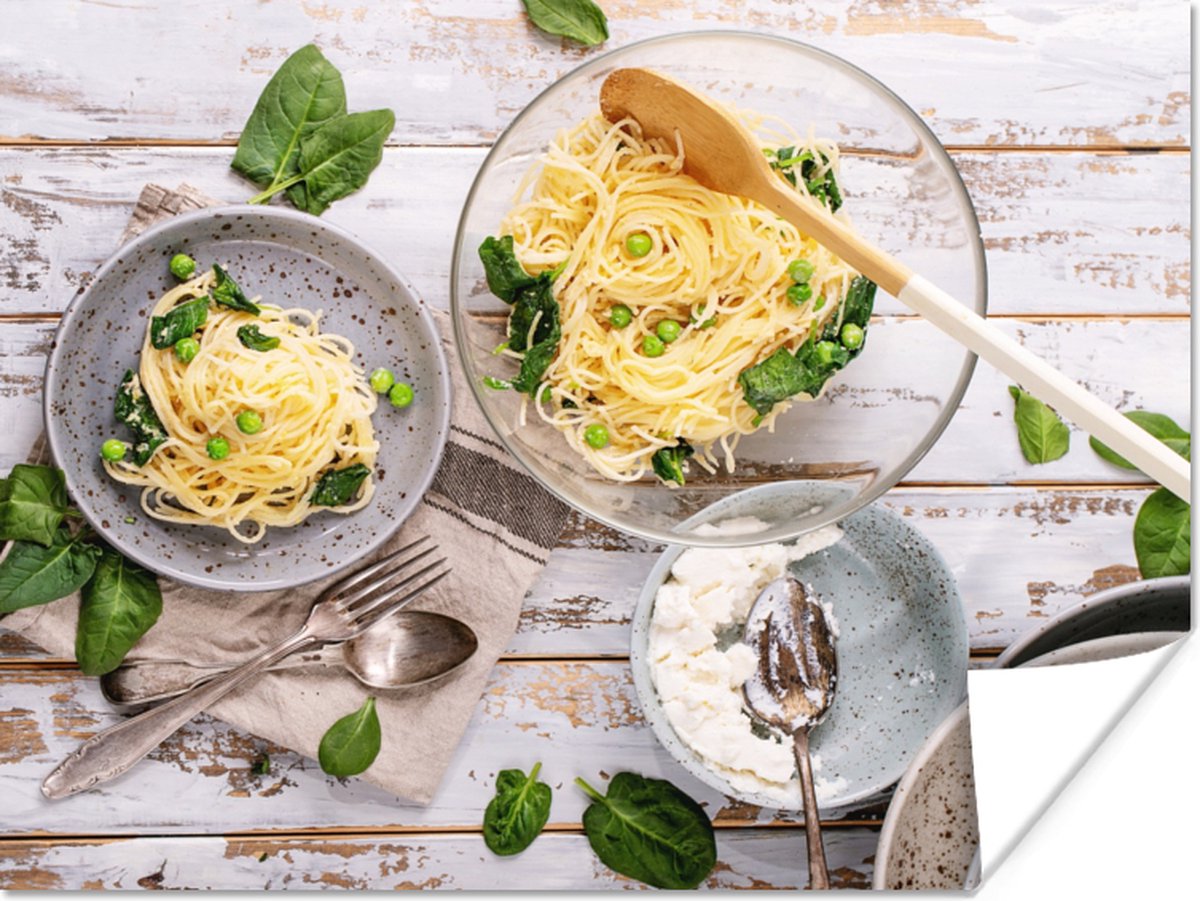 Poster Pasta - Basilicum - Koken - 80x60 cm