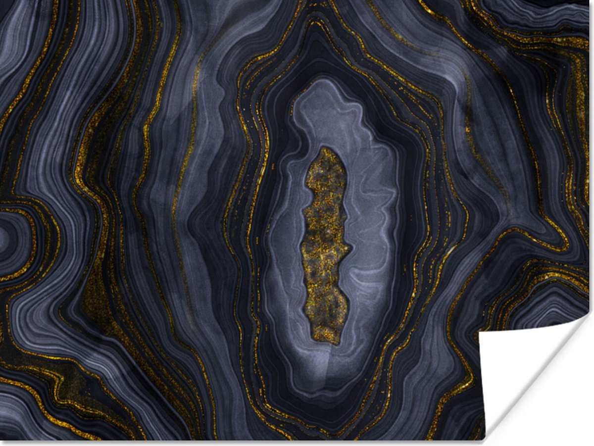 Poster Geode - Agaat - Black & gold - 80x60 cm