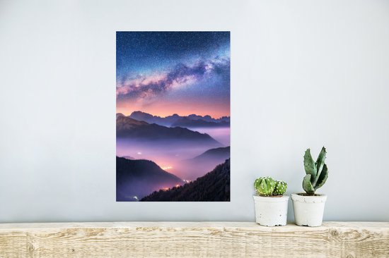 Poster Montagnes - Ciel étoilé - Brouillard - 20x30 cm