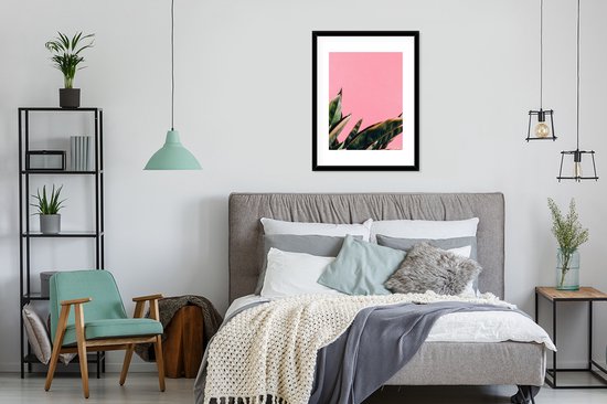 Fotolijst incl. Poster - Planten - Bladeren - Vrouwentong - Roze - Tropisch - 60x80 cm - Posterlijst