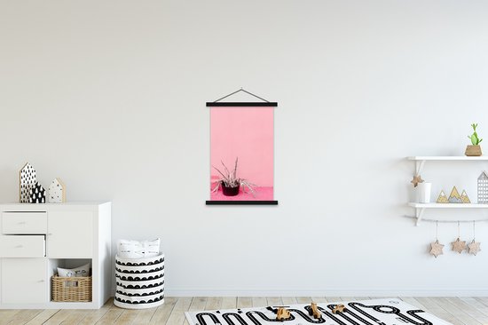 Posterhanger incl. Poster 60x90 cm - Schoolplaat - Zomer - Roze - Planten - Textielposter - Zwarte latten