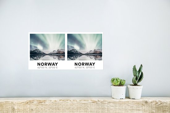Poster Norvège - Aurores boréales - Montagnes - 40x20 cm