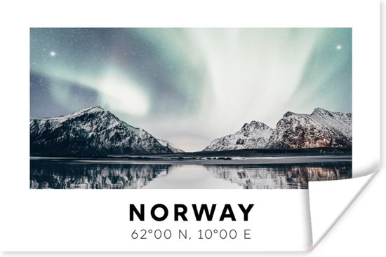 Poster Noorwegen - Noorderlicht - Water - 120x80 cm