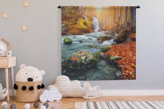 Wandkleed - Wanddoek - Natuur - Zon - Herfst - 120x120 cm - Wandtapijt