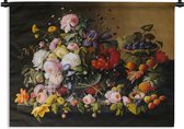 Wandkleed - Wanddoek - Stilleven met bloemen en fruit - Kunstwerk - Oude meesters - 180x135 cm - Wandtapijt