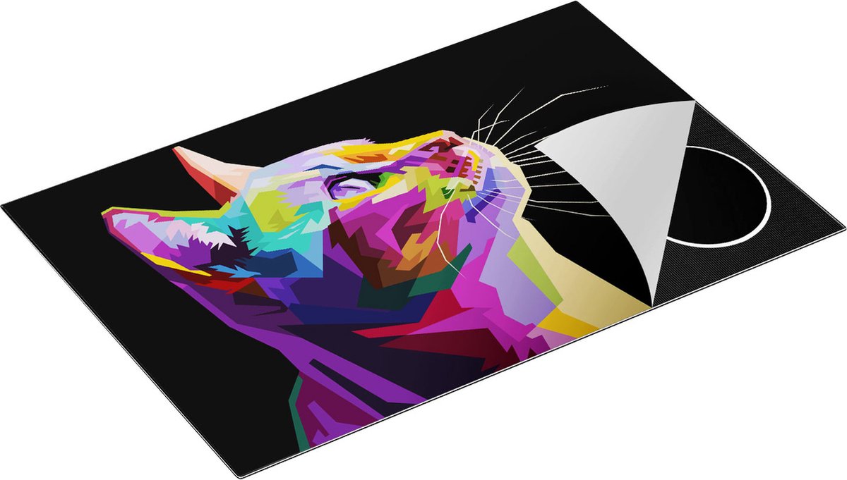 Chefcare Inductie Beschermer Kleurrijke Kat Kijkt naar Boven - Abstract - 81x52 cm - Afdekplaat Inductie - Kookplaat Beschermer - Inductie Mat