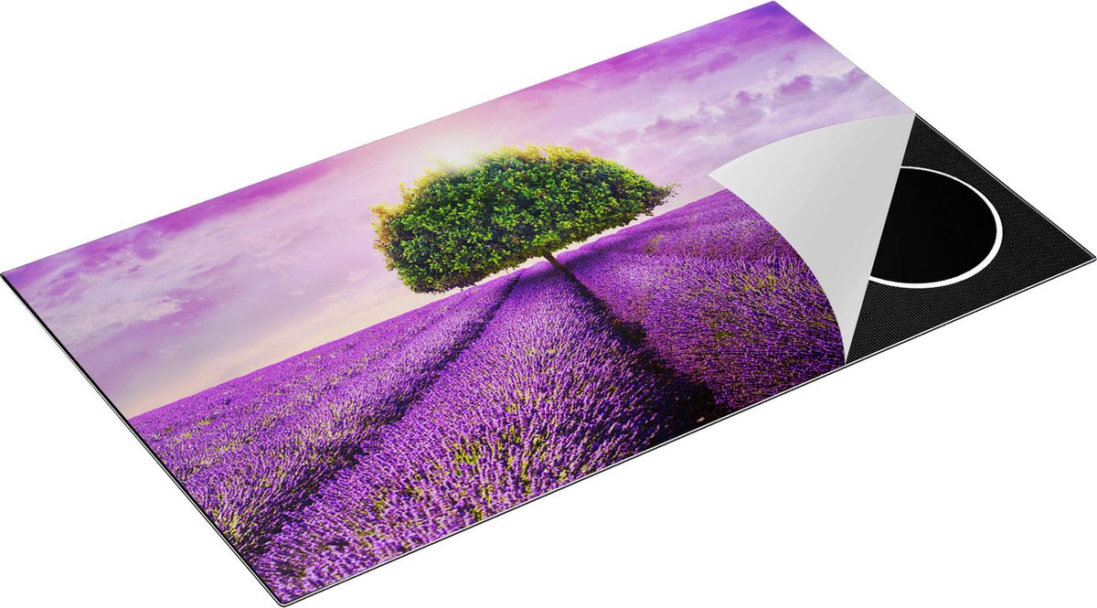 Chefcare Inductie Beschermer Groene Boom in de Lavendel Bloemen - 91,6x52,7 cm - Afdekplaat Inductie - Kookplaat Beschermer - Inductie Mat