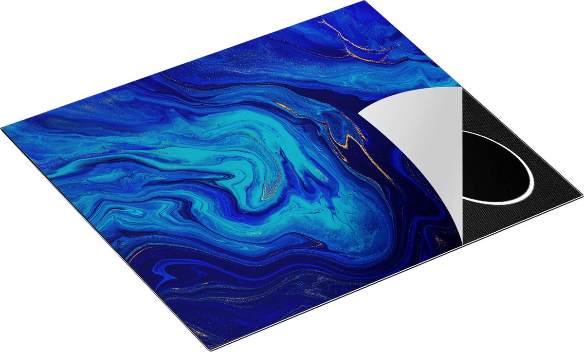 Chefcare Inductie Beschermer Abstracte Kunst - Blauw met Gouden Verf - 60x55 cm - Afdekplaat Inductie - Kookplaat Beschermer - Inductie Mat