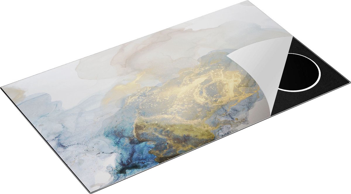 Chefcare Inductie Beschermer Abstracte Kunst van Grijze Gouden Marmer - 90x52 cm - Afdekplaat Inductie - Kookplaat Beschermer - Inductie Mat
