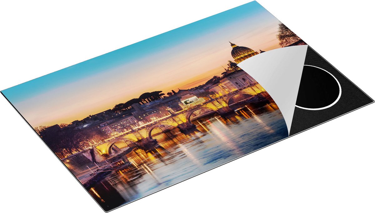 Chefcare Inductie Beschermer Engelenbrug in Rome bij Zonsondergang - 81,6x52,7 cm - Afdekplaat Inductie - Kookplaat Beschermer - Inductie Mat