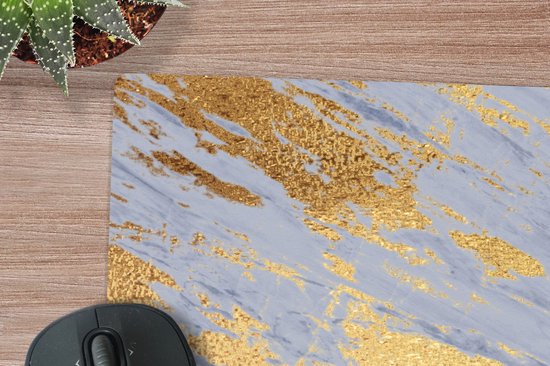Muismat XXL - Bureau onderlegger - Bureau mat - Marmer - Patronen - Goud - Blauw - 80x80 cm - XXL muismat