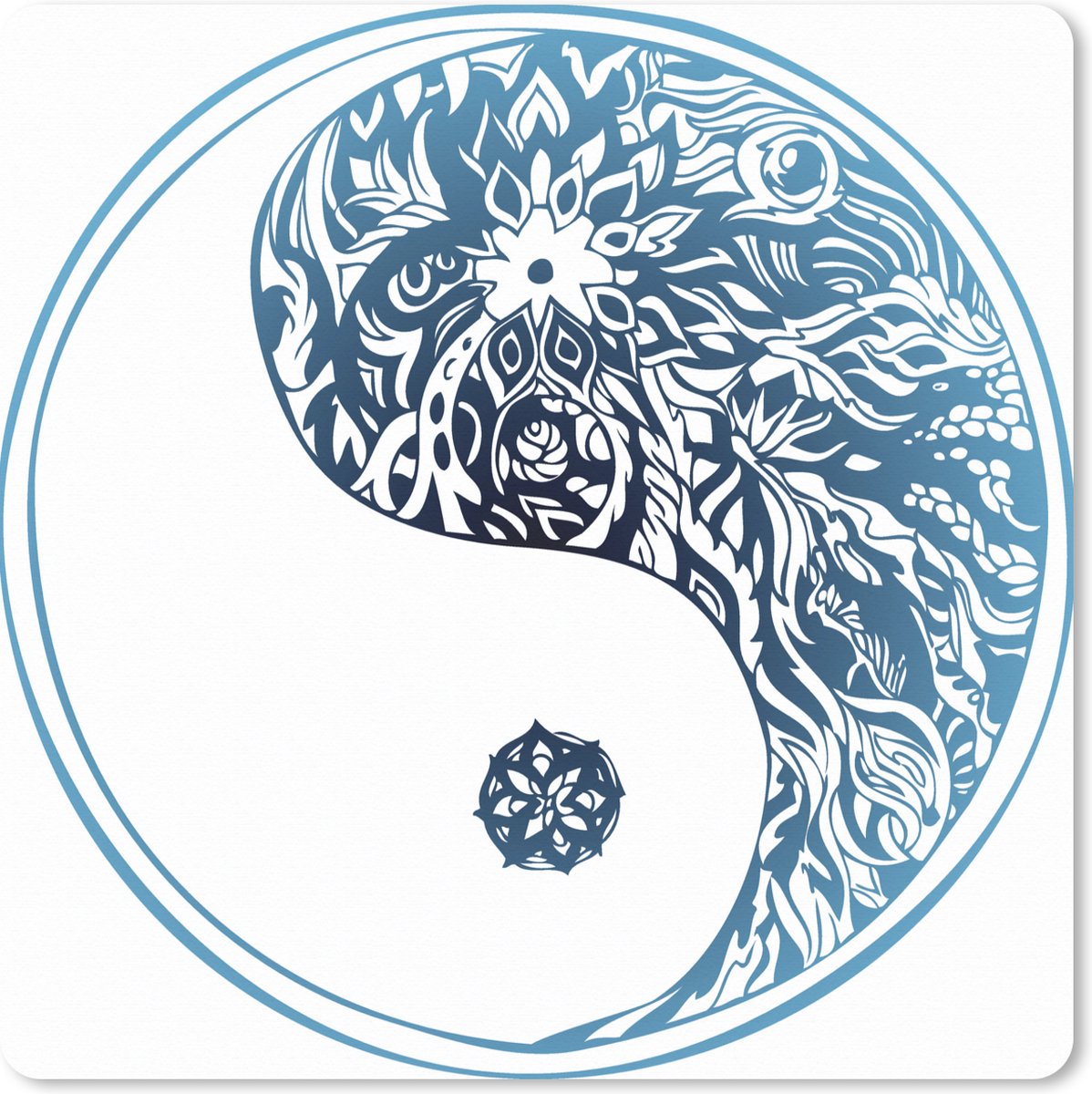 Muismat XXL 80x80 cm - Bureau onderlegger - Bureau mat Een illustratie van Yin en Yang in bloemen - Bureaumat - Gaming mousepad xl - Bureaulegger groot - Computer deskmat