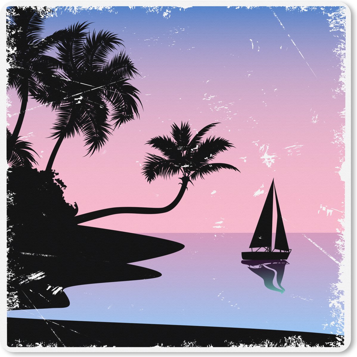 Muismat XXL 50x50 cm - Bureau onderlegger - Bureau mat Zeilboot - Palm - Zee - Nacht - Bureaumat - Gaming mousepad xl - Bureaulegger groot - Computer deskmat
