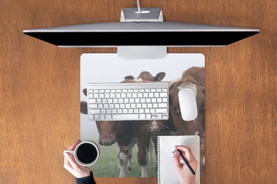 Muismat XXL 60x60 cm - Bureau onderlegger - Bureau mat Koeien - Bruin - Mist - Bureaumat - Gaming mousepad xl - Bureaulegger groot - Computer deskmat