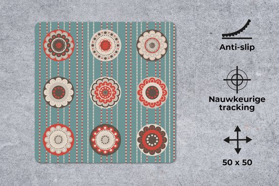 Muismat XXL 50x50 cm - Bureau onderlegger - Bureau mat Bohemian - Bloemen - Vintage - Design - Bureaumat - Gaming mousepad xl - Bureaulegger groot - Computer deskmat