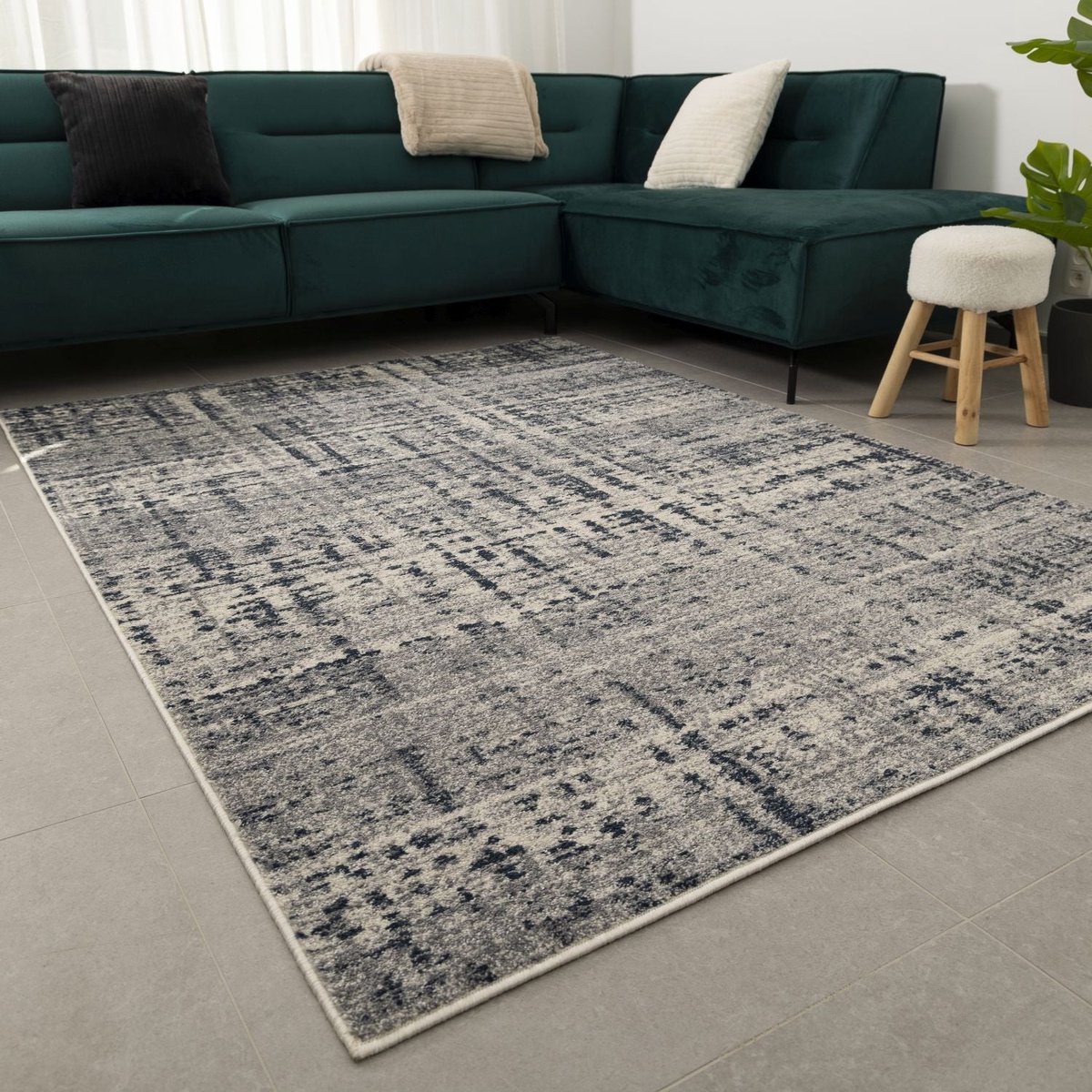 Blauw Tapijt Laagpolig Vloerkleed Koho Modern Belgian - 190x270cm- Modern - Woonkamer - Salon - Slaapkamer - Eetkamer