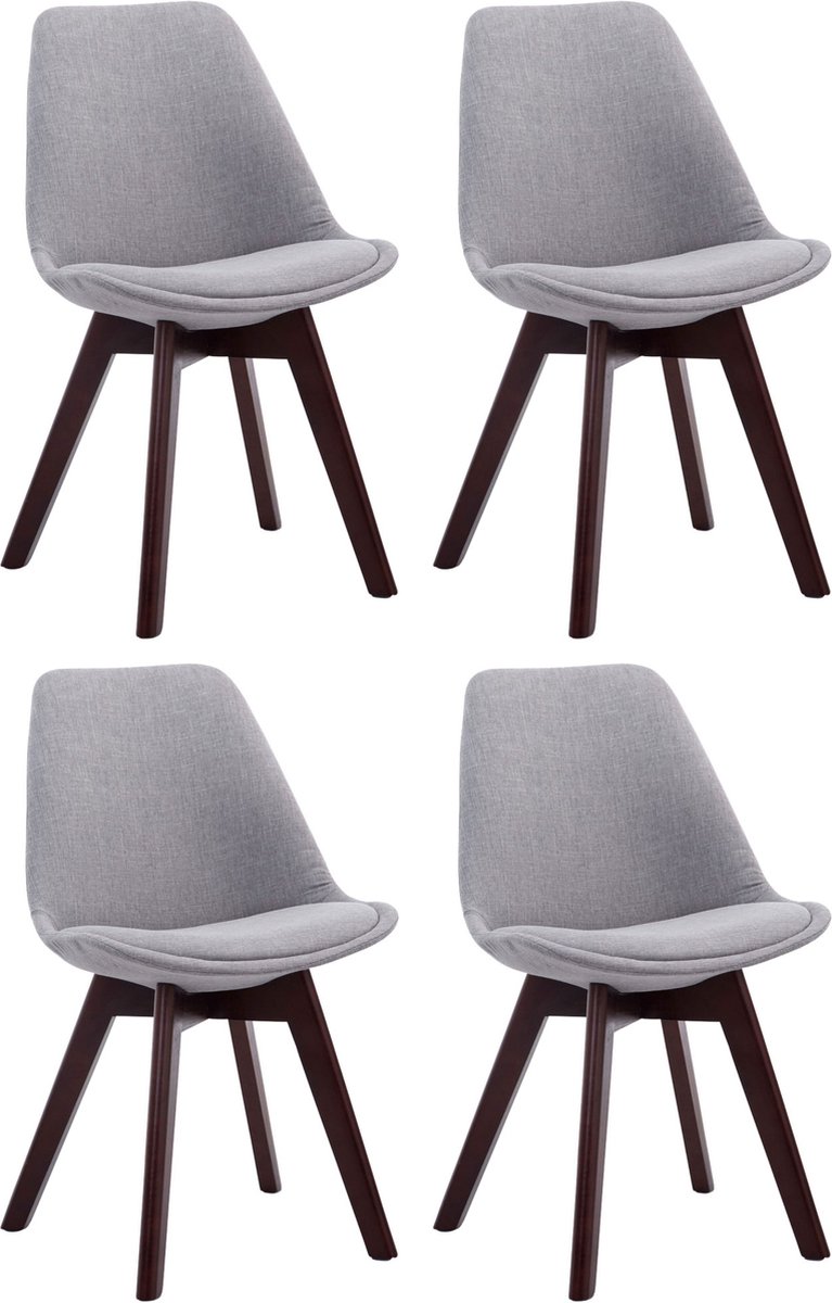 CLP Borneo V2 Set van 4 eetkamerstoelen - Stof grijs walnoot