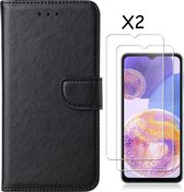 Samsung A23 Case Bookcase Zwart - Samsung Galaxy A23 4G Bookcase Wallet Case - Samsung A23 Screen Protector / 2X Protective Glass