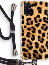 Case Company® - Hoesje met koord geschikt voor Samsung Galaxy A51 4G hoesje met Koord - Luipaard - Telefoonhoesje met Zwart Koord - Bescherming aan alle Kanten en Over de Schermrand