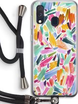 Case Company® - Samsung Galaxy A40 hoesje met Koord - Watercolor Brushstrokes - Telefoonhoesje met Zwart Koord - Bescherming aan alle Kanten en Over de Schermrand