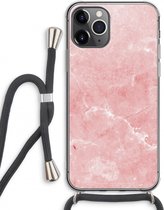 Case Company® - Hoesje met koord geschikt voor iPhone 11 Pro Max hoesje met Koord - Roze marmer - Telefoonhoesje met Zwart Koord - Extra Bescherming aan alle Kanten en Over de Schermrand