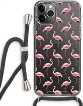 Case Company® - Hoesje met koord geschikt voor iPhone 11 Pro hoesje met Koord - Flamingo - Telefoonhoesje met Zwart Koord - Extra Bescherming aan alle Kanten en Over de Schermrand