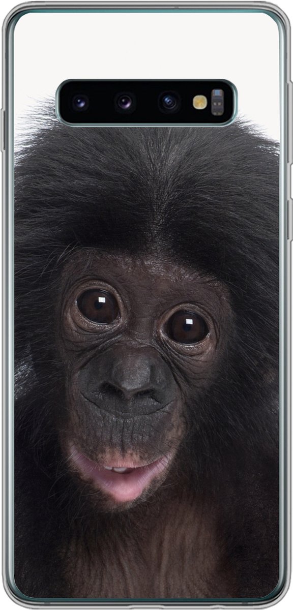 Telefoonhoesje Geschikt voor Samsung Galaxy S10 hoesje - Aap - Chimpansee - Portret - Kinderen - Jongens - Meisjes - Siliconen Telefoonhoesje Telefoonhoesje