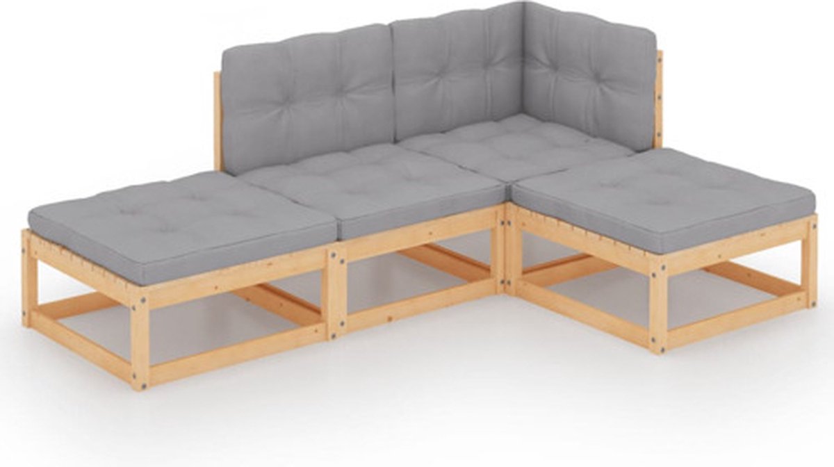 vidaXL 4-delige - Loungeset - massief - grenenhout Naturel