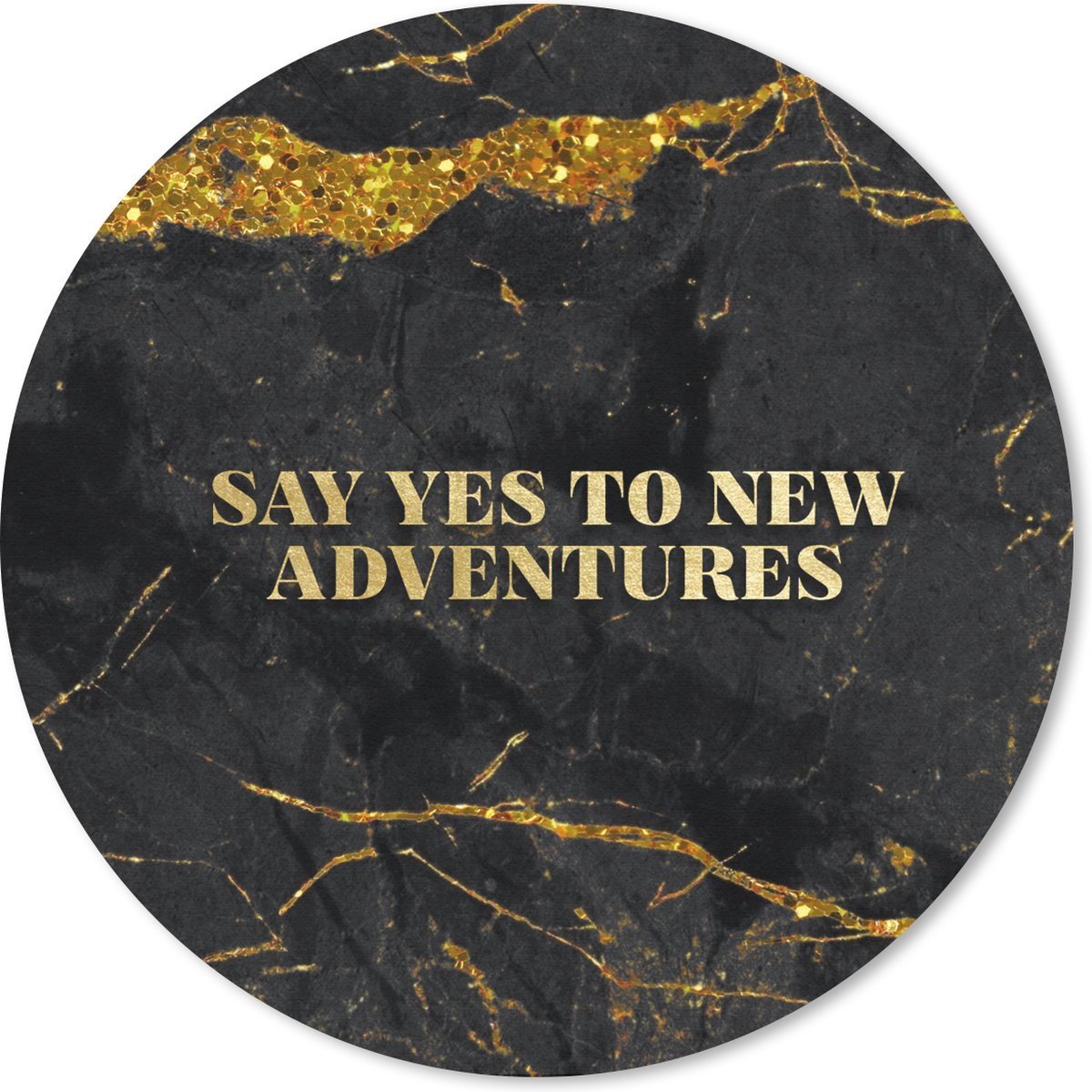 Muismat rond 40x40 cm - Mousepad Avontuur - Goud - Glitter - Marmer print - Ronde muismatten