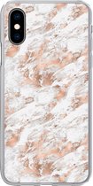 Geschikt voor iPhone X hoesje - Rose goud - Patroon - Marmer print - Luxe - Siliconen Telefoonhoesje