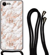 Hoesje met koord iPhone 8 - Rose goud - Patroon - Marmer - Luxe - Siliconen - Crossbody - Backcover met Koord - Telefoonhoesje met koord - Hoesje met touw