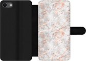Bookcase iPhone SE 2020 telefoonhoesje - Rose goud - Marmer - Wit - Patroon - Met vakjes - Wallet case met magneetsluiting
