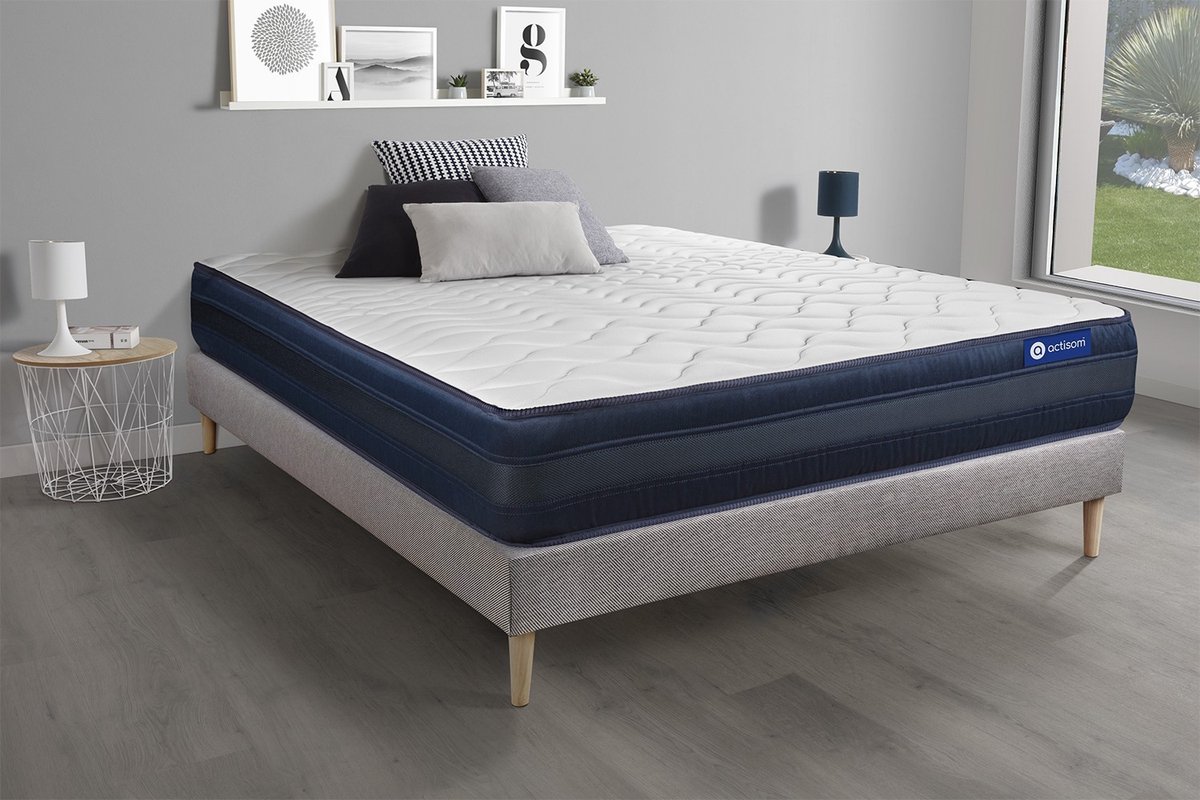 Complete boxspring met matras tweepersoons- Actisom Actimemo tech grijs - Traagschuim - 140 x 220 cm
