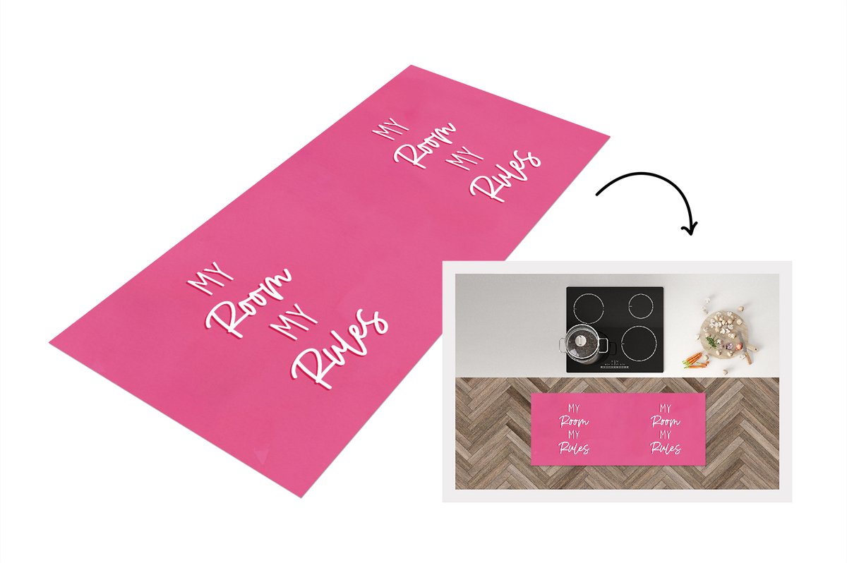 KitchenYeah Keukenloper - Loper keuken - Kinderen - Quotes - Roze - My room my rules - Keukenloper vinyl Multicolor